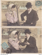 COUPLES Quand On Aime 2 CPA Coloré Circulé Cachet De 1907 - Koppels