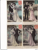 COUPLES LES FLEURS 4 CPA Coloré  Circulé  Cachet De 1910 - Koppels