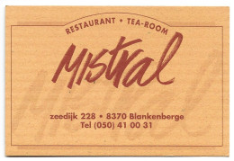 Blankenberge Zeedijk Restaurant Tea-Room Mistral Etiquette Visitekaartje Htje - Visitenkarten