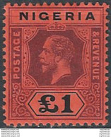 1914-29 Nigeria Giorgio V £ 1 Purple And Black/red MNH SG N. 12 - Andere & Zonder Classificatie