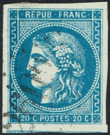 YT N° 46B Bordeaux 20c BLEU Type III Report II - Position 1 Du Bloc Report - 1870 Bordeaux Printing