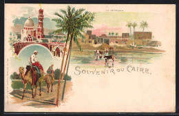 Lithographie Kairo, Kamel Et Vaches Vor Ile De Rodah, Moschee, Beduinen Auf Kamelen  - Other & Unclassified