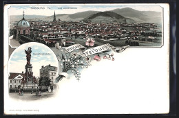 Lithographie Freiburg / Breisgau, Stadtansicht Vom Lorettoberg Und Siegesdenkmal  - Freiburg I. Br.
