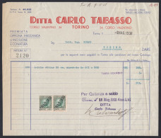 Torino 1938 - Ditta Carlo Tabasso - Fattura Epoca - Marche Da Bollo - Italia