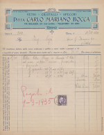 Torino 1934 - Ditta Carlo Mariano Bocca - Vetri - Specchi - Fattura Epoca - Italie