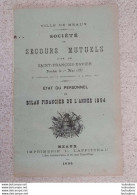 VILLE DE MEAUX SOCIETE DE SECOURS MUTUELS ANNEE 1894  ETAT DU PERSONNEL 22 PAGES - Meaux