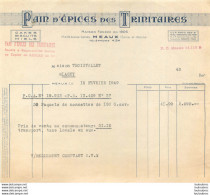 FACTURE MEAUX PAIN D'EPICES DES TRINITAIRES 1949 - 1900 – 1949