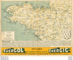 CARTE ROUTIERE CARTONNEE BRETAGNE  AVEC PUBLICITE HUILE ENERGOL FORMAT 27 X 20 CM - Carte Stradali