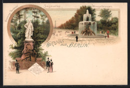 Lithographie Berlin-Tiergarten, Wrangelbrunnen Und Siegesallee, Lessing-Denkmal  - Dierentuin