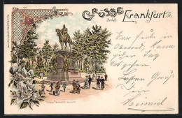 Lithographie Frankfurt A. M., Kaiser Wilhelm-Denkmal Mit Besuchern  - Frankfurt A. Main