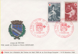 FRANCE-Premier Jour D'émission-La Croix Rouge Et La Poste-cachet De Troyes Du 14.12.68 - Documents De La Poste