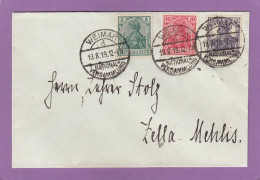 BRIEF MIT STEMPEL " WEIMAR NATIONAL - VERSAMMLUNG " UND 3 "GERMANIA" MARKEN IN VERSCHIEDENE FARBEN. - Lettres & Documents