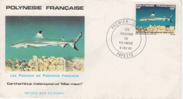 POLYNESIE FRANCAISE-Les Poissons-Carcharhinus Melanoptèrus Mao Mauri-cachet De Papeete Du 09.02.83 - Storia Postale