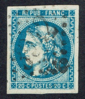 YT N° 46B Bordeaux 20c BLEU Type III Report II - Position 15 Du Bloc Report - 1870 Bordeaux Printing