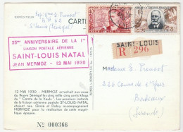 Carte Recommandée Saint Louis, Anniversaire De La 1ère Liaison Postale Aérienne, St Louis Natal, Mermoz1930 - Cartas & Documentos