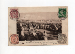 !!! TYPES BLANC ET SEMEUSE SUR CPA DE TRIPOLI DE 1912 POUR L'ITALIE CACHET TRIPOLI BARBARIE ET TRANSIT A MALTE AU DOS - Storia Postale