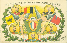 Guerre 14 CP FM Carte Franchise Militaire Gloire Honneur Alliés Pax Georges V Nicolas II Poincaré Albert & Pierre 1er - Weltkrieg 1914-18