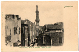 4.1.28 EGYPT, ALEXANDRIA, SUK - EL - MIDAN AVEC LA MOSQUEE CHEICH IBRAHIM, POSTCARD - Alexandrië