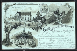 Lithographie Wetter A. Ruhr, Ritter-Burg, Restaurant Schemann, Harkortdenkmal  - Other & Unclassified