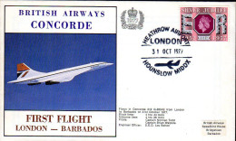 GB UK Grande Bretagne 1er Vol Londres Barbades 31 10 1977 Concorde - Concorde