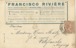 ESPAGNE CARTE PRIVEE / PRECURSEUR 10c BARCELONE  POUR VILLEFRANCHE ( AVEYRON ) DE 1895 LETTRE COVER - Lettres & Documents