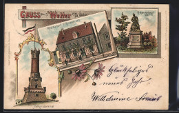 Lithographie Wetter An D. Ruhr, Restaurant F. Rosenkranz, Harkortdenkmal, Kriegerdenkmal  - Other & Unclassified