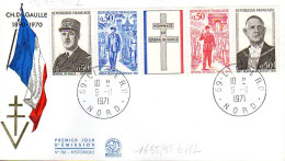 France 1695/98HL Fdc Hommage Au Général De Gaulle, Bande Avec Vignette Illustrée Croix De Lorraine, Drapeau - De Gaulle (Generaal)