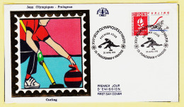 24424 /⭐ ◉  FDC Soie 1er Premier Jour XVIe JEUX OLYMPIQUES D'HIVER 92 CURLING 20 Avril 1991 PRALOGNAN -la-VANOISE F.D.C  - 1990-1999