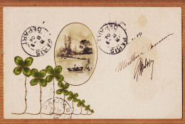24377 /⭐ ◉  Carte Embossée Détourée Style Art-Déco PORTE-BONHEUR Trèfles 4 Feuilles Médaillon  1904 à GAYREL Gaillac - Vor 1900