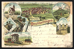 Lithographie Onstmettingen, Bahnhof, Schutzhütte A. D. Zellerhorn, Hahndenkmal  - Sonstige & Ohne Zuordnung