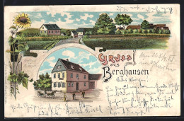Lithographie Berghausen / Taunus, Gasthaus V. H. Meyer, Ortsansicht  - Other & Unclassified