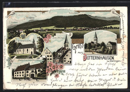 Lithographie Dotternhausen B. Balingen, Freiherrl. Von Cottasches Schloss, St. Anna-Kapelle, Kirche U. Pfarrhaus  - Balingen