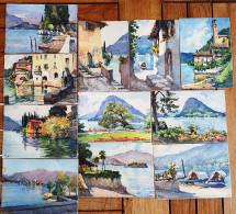 11 Cpsm Lago Di Como & Maggiore, Lugano Aquarelles Signées Marc Ed. Stehli - Sonstige & Ohne Zuordnung