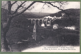 CPA - FINISTERE - CHATEAULIN - CLOCHER NOTRE DAME ET VIADUC DE KERLOBRET VUE DU PLATEAU - LE TRAIN - (cassure Verticale) - Châteaulin