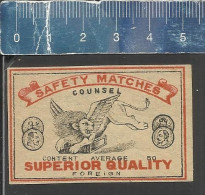 COUNSEL ( WINGED LION WITH WINGS ) - OLD VINTAGE MATCHBOX LABEL FOREIGN MADE (JAPAN) - Zündholzschachteletiketten