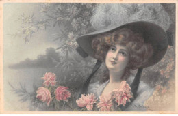 Illustrateur - N°91742 - Wichera - Portrait D'une Jeune Femme Portant Un Grand Chapeau Entourée De Roses - Wichera