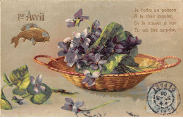 1er Avril - N°91239 - Je T'offre Un Poisson ... Tu Vas être Surprise - Panier Rempli De Violettes - Carte Gaufrée - April Fool's Day