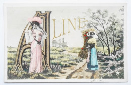 CPA 1905 Prénom Aline - Femmes, Mode Rétro, Chapeaux, Paysage De Campagne - Firstnames