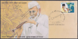 Inde India 2008 Autograph FDC Ustad Bismillah Khan, Music, Musician, Musical Instrument, Shehnai, First Day Cover - Autres & Non Classés