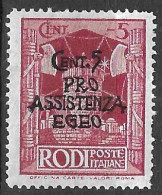 RODI - 1943 - PRO ASSISTENZA  EGEO - C. 5 - NUOVO MNH**  (YVERT 66 - MICHEL 203 - SS 118) - Egée (Rodi)