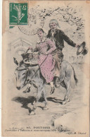 MO 12-(95) " J' ARRIVONS A PONTOISE ET VOUS ENVOYONS BIEN LE BONJOUR " - COUPLE DE PAYSANS SUR ANE - CARTE COLORISEE - Pontoise