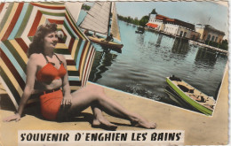 MO 13-(95) SOUVENIR ENGHIEN LES BAINS - CARTE COULEURS - PIN UP - 2 SCANS - Enghien Les Bains