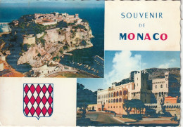 MO 15- SOUVENIR DE MONACO - CARTE MULTIVUES COULEURS : LE ROCHER , LE PALAIS DU PRINCE - 2 SCANS  - Tarjetas Panorámicas