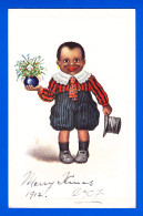 Illust-566P63  Petite Fille Noire Avec Chapeau Haut De Forme, Un Vase Avec Fleurs à La Main, Cpa BE - 1900-1949