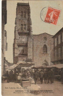 MO 23 -(32) LECTOURE - LA CATHEDRALE SAINT GERVAIS  - MARCHE , ETALS - ANIMATION - CARTE TOILEE COLORISEE - 2 SCANS - Lectoure