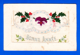 Brodee-236A55  BONNE ANNEE, Pochette à Rabat, Finement Brodée, Fleurs - Brodées