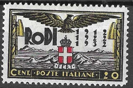 RODI - 1932 - 20* OCCUPAZIONE ITALIANA - CENT. 20 - NUOVO MNH**  (YVERT 41 - MICHEL 125 - SS 67) - Egée (Rodi)