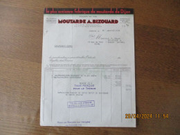 CARVIN MOUTARDE A.BIZOUARD LA PLUS ANCIENNE FABRIQUE DE MOUTARDE DE DIJON FACTURE DU 31 JANVIER 1939 - Levensmiddelen