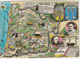 NE 7  - PLAN DEPARTEMENTAL DES LANDES  - FIGURES HISTORIQUES , RESSOURCES , VILLES EMBLEMATIQUES- LIEUX  CARTE COULEURS  - Other