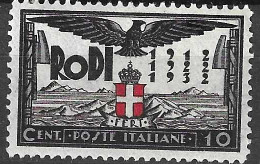 RODI - 1932 - 20* OCCUPAZIONE ITALIANA - CENT. 10 - NUOVO MNH**  (YVERT 40 - MICHEL 124 - SS 66) - Ägäis (Rodi)